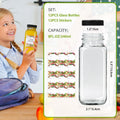 Alotpower 8 oz Glass Juice Bottles with Lids 12Pack | 240ml Square Reusable Drinking Bottles for Juicing, Water, Kombucha Juices, Milk, Beverages