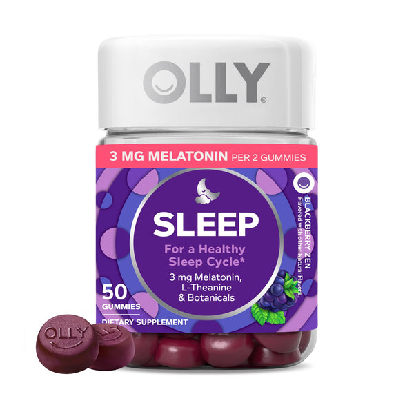 OLLY Sleep Gummy, 3 Mg Melatonin, L-Theanine, Chamomile, Lemon Balm, Sleep Aid, Blackberry, 50 Count