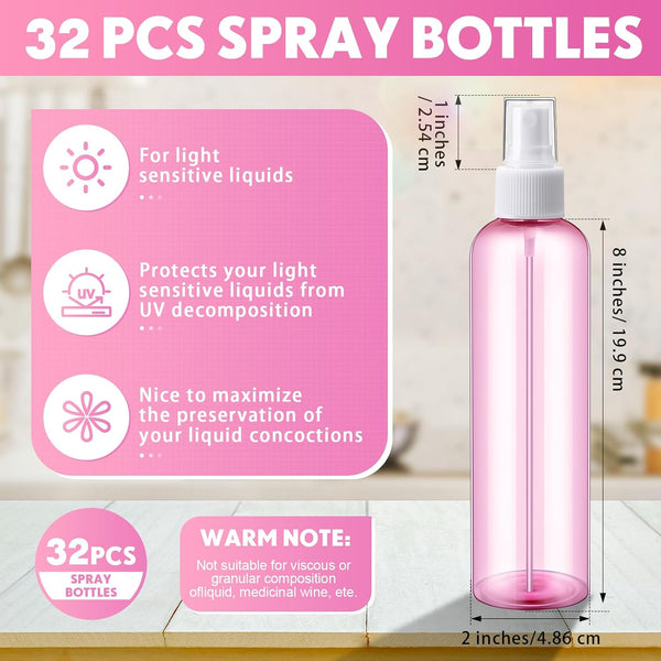 Eccliy 32 Pcs 8 oz Spray Bottles Fine Mist Plastic Spray Bottles Clear Empty Sprayer Hairs Refillable Travel Sprayer with Pump Cap for Cleaning