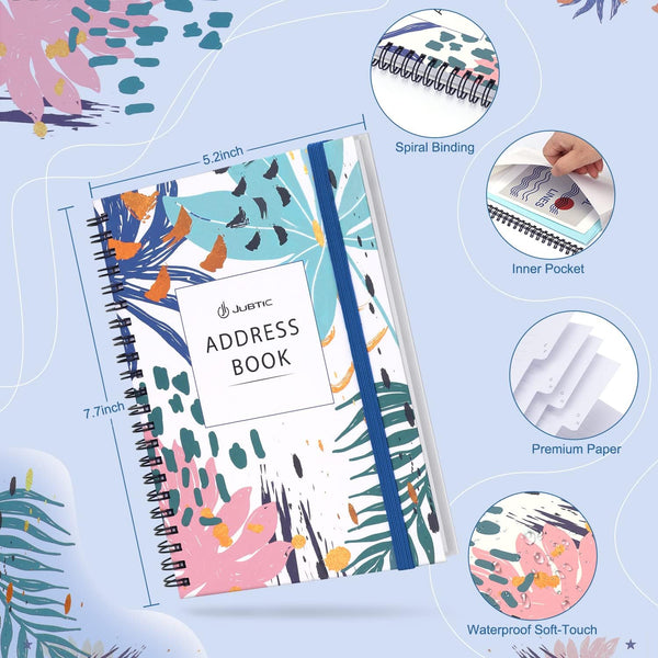 JUBTIC Address and Password Book with Alphabetical Tabs Hardcover Spiral Bound Address Organizer for Contacts,Internet Website Logins,Telephone