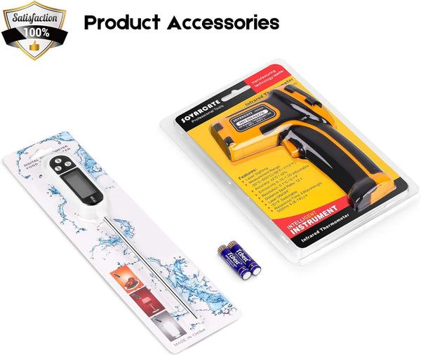 Infrared Thermometer Non-Contact Digital Laser Temperature Gun -58℉～1112℉(-50℃～600℃) Adjustable Emissivity IR Temp Gun - for Cooking, BBQ, Food,