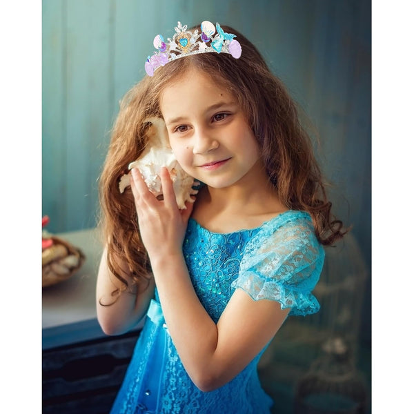 CIEHER Mermaid Crown Headband Seashell Crown for Little Mermaid Birthday Party Decorations, Mermaid Accessories Halloween Costumes Blue & Purple