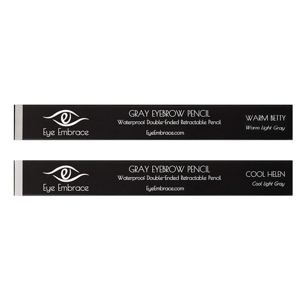 Eye Embrace Light Gray Eyebrow Pencils: Warm Betty & Cool Helen 2 Pack Bundle - Waterproof, Double-Ended Automatic Angled Tip & Spoolie Brush,