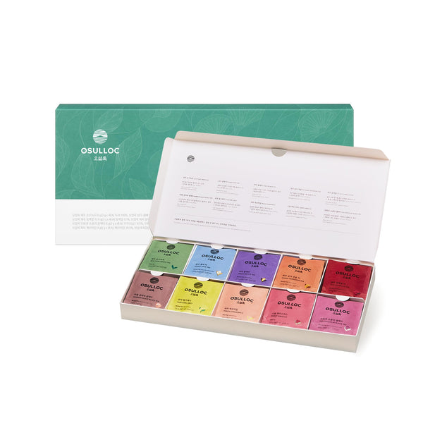 OSULLOC Premium Tea Collection (40 Count, 10 Flavors X 4 Ea), Assorted Tea Bag Sampler, Premium Organic Pure & Blended Self Care Gift Set Box from
