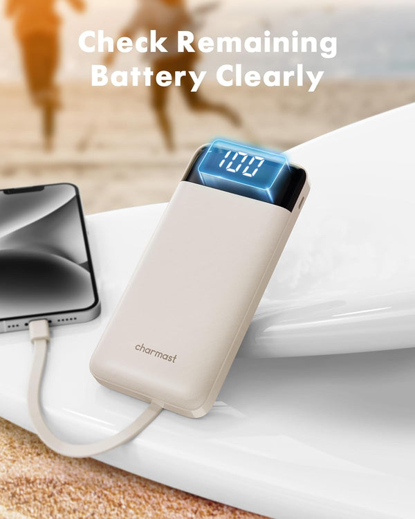 Portable Charger with Built in Cables, Portable Charger with Cords Wires Slim 10000Mah Travel Essentials Battery Pack 6 Outputs 3A Fast Charging
