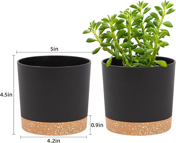 QCQHDU 5 inch Plant Pot, 2 Pack Planters for Indoor Plants with Drainage Holes & Saucer, Outdoor Flower Pots Home Garden Modern Decor Dark Grey 5 inch