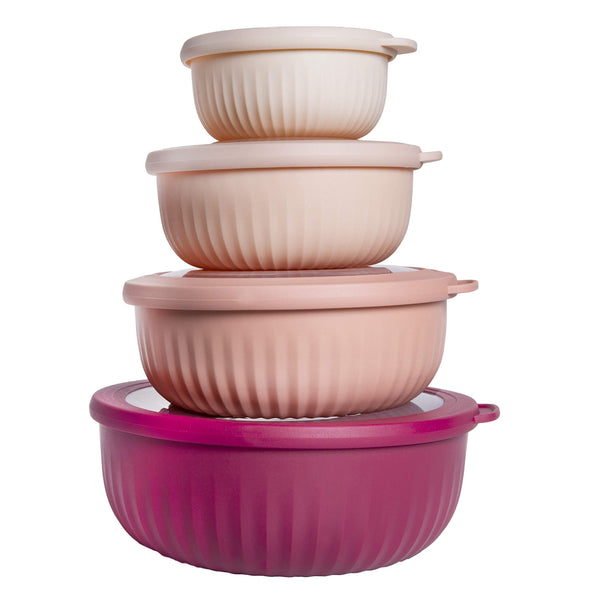 COOK WITH COLOR Prep Bowls with Lids- Wide and Deep Nesting Plastic Small Mixing Bowl Set with Lids, 8 Piece Set - Wide Bowls, Rose Rose 8 Piece