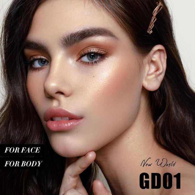 FOCALLURE Shimmer Face Highlighter Makeup Powder, Gel to Powder Glow Finish, Lea