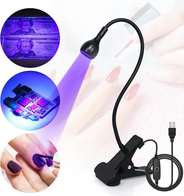 UV Nail Lamp - UV Light for Gel Nails, Flash Cure Lamp, LED Gooseneck Flash Cure Lamp for Nails, Manicure Dryer Black Light with Clamp, 365+395nm