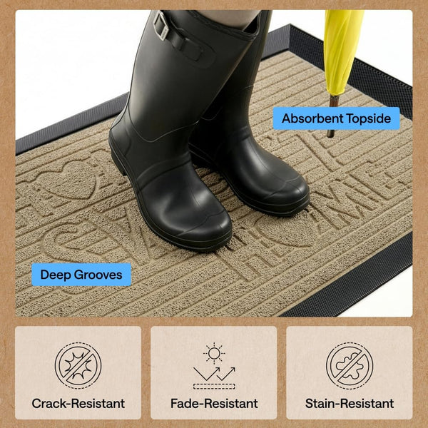 GORILLA GRIP 100% Waterproof All-Season WeatherMAX Doormat, US Designed Natural Rubber, Stain and Fade Resistant, Low Profile Indoor Outdoor Door