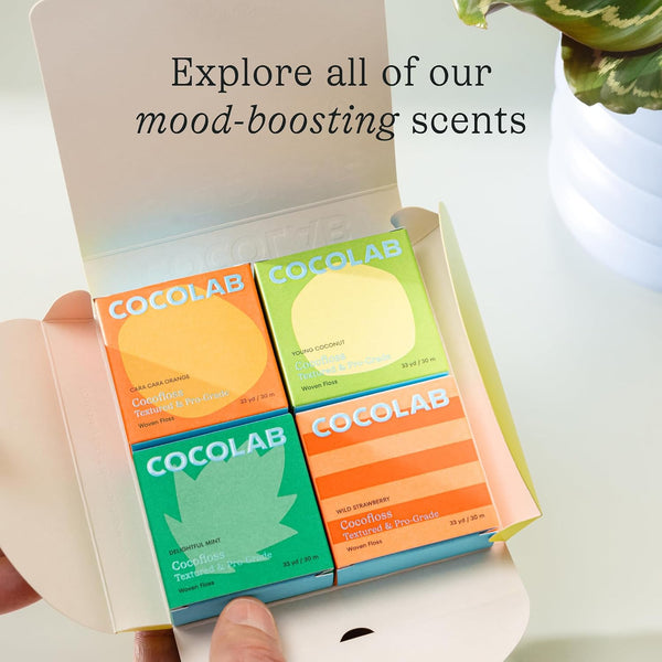 Cocofloss Expanding Woven Dental Floss by COCOLAB, Mint Scent, 4-Pack | Dentist-designed, 500+ interwoven fibers, coconut oil infused,