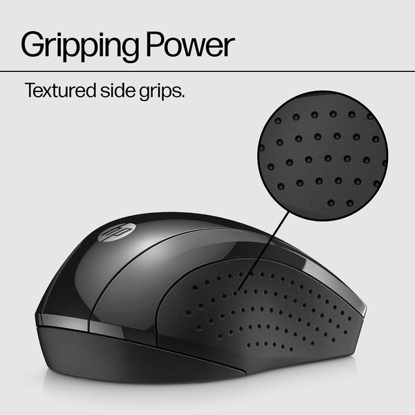 HP X3000 G3 Wireless Mouse - Black, 15-Month Battery, Side Grips for Control, Travel-Friendly, Blue LED, Powerful 1600 DPI Optical Sensor,