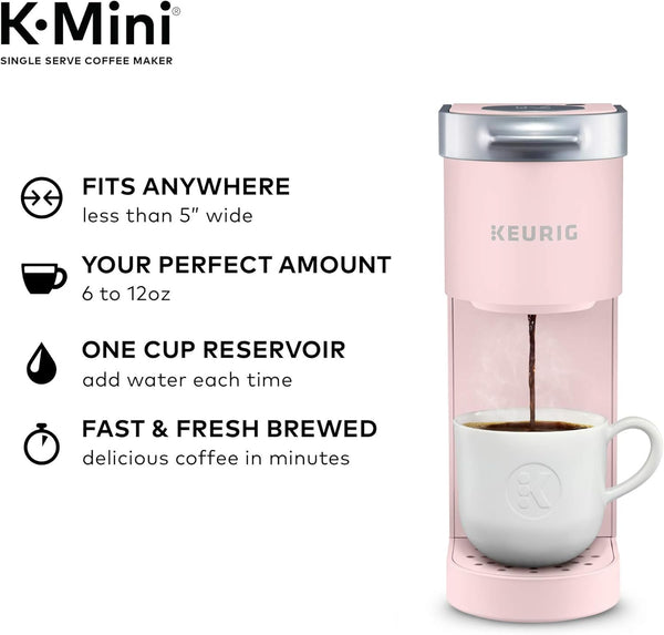 Keurig K-Mini Single Serve K-Cup Pod Coffee Maker, 6 to 12oz Brew size, with Cord Storage, Perfect for Small Spaces, Dusty Rose | Brews 6-12 Oz