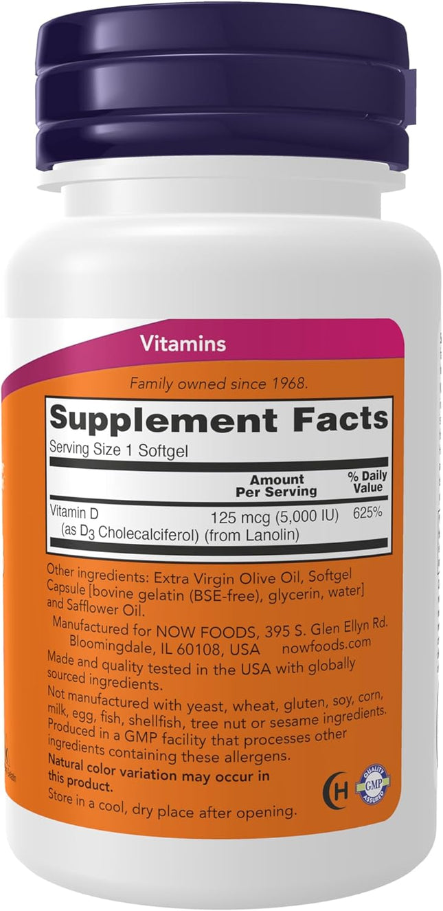NOW Foods Supplements, Vitamin D-3 5,000 IU, High Potency, Structural Support*, 