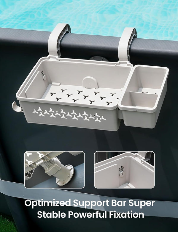 SUMMERBUDDY 2 Sets Upgrade Poolside Storage Basket, Above Ground Pool Storage Basket with Pool Cup Holder, For Steel Round or Oval Frame Above