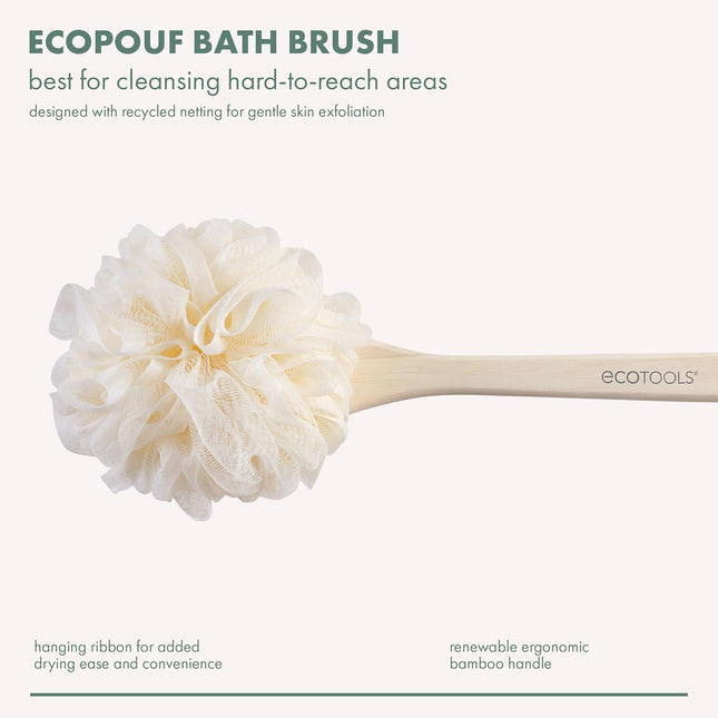 Ecotools Ecopouf Bath Brush, Loofah Brush for Bath & Shower, Made with Long Hand