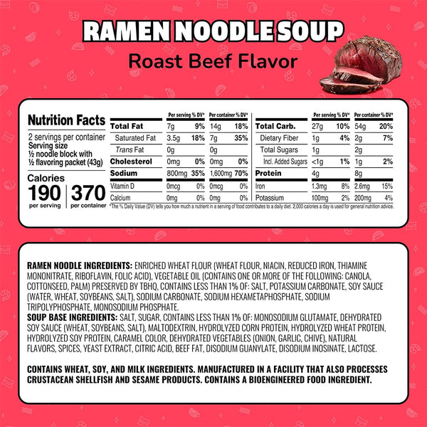 Maruchan Ramen Noodle Soup, Roast Beef Flavor – Japanese-Style Instant Noodles, Quick & Easy Meal for Kids, Students and Busy Families – 3 Oz. (24
