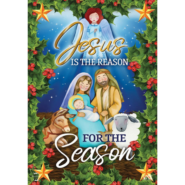 Jesus is the Reason Christmas House Flag Religious Nativity 28" x 40"
