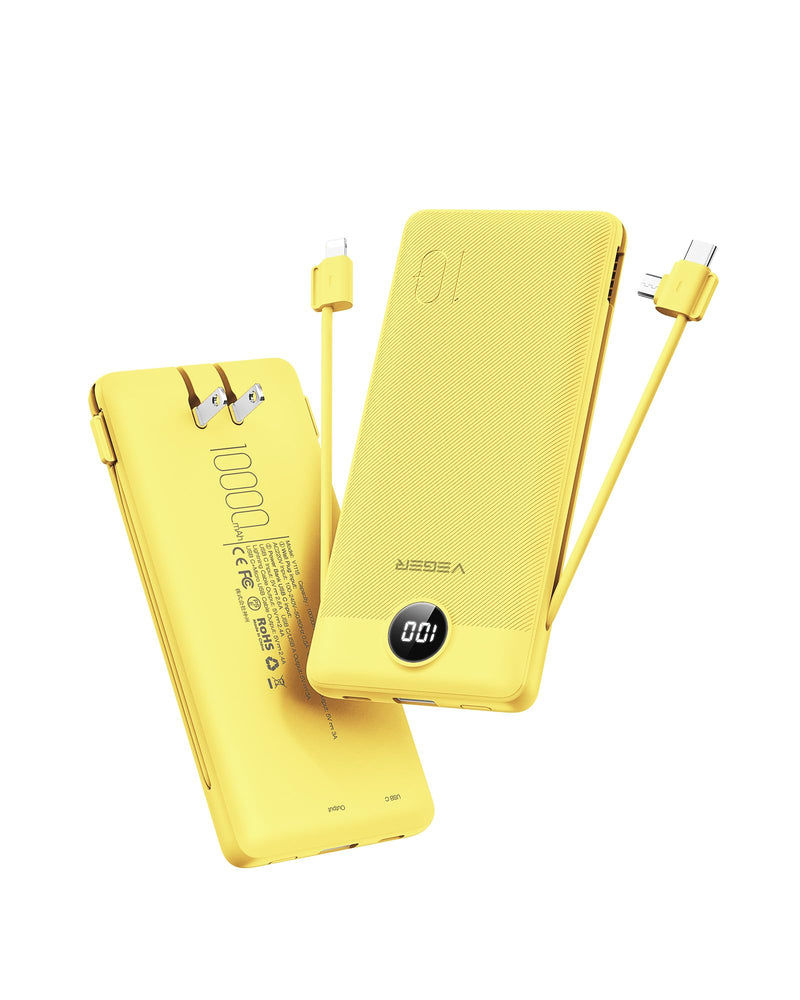 VEGER Portable Charger for Iphone with Built in Cables and Wall Plug, 10000Mah Slim Fast Charging USB C Power Bank, Travel Essential Battery Pack