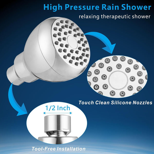 High Pressure Shower Head - Powerful Bathroom Pressure Boosting Showerhead - Perfect Universal Replacement for Rain Shower Heads(Chrome)