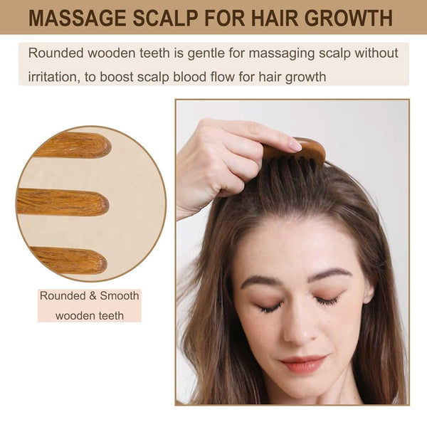 Wooden Comb, Wide Tooth Comb for Scalp Massage & Distribute Oils | No Statics Green Sandalwood Scalp Comb, Reduce Hair Loss Caused by Static, with