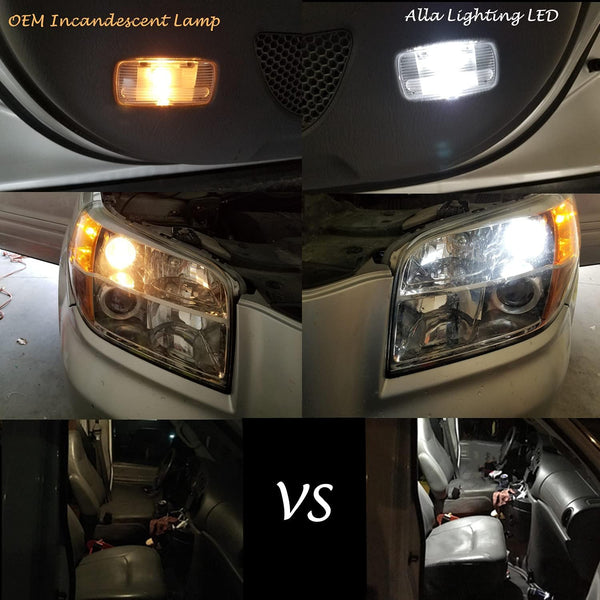 Alla Lighting T10 Wedge 194 168 2825 W5W LED Bulbs, 6000K White License, Reverse, Trunk, Marker, Parking, Door, Map, Dome Lights Lamps, 360ÃÂ° Light