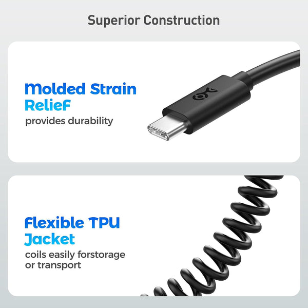 Cable Matters 2-Pack USB to USB C Coiled Cable, 3A/15W, 1-4ft | Supports Apple CarPlay and Android Auto, for iPhone 17/16, Galaxy S23, iPad,