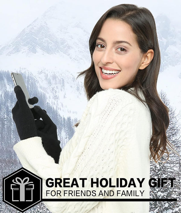 FZ FANTASTIC ZONE Women's Winter Touchscreen Wool Magic Gloves Warm Knit Fleece Lined for Women One Size Black