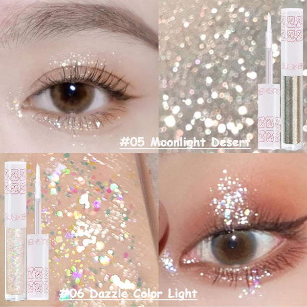 6Pcs Liquid Glitter Eyeshadow Eyeliner, Korean Makeup, Bling Under Eye Shadow, Shimmer Eye Make Up Valentine's Gift Set,Long Lasting,Quick Drying