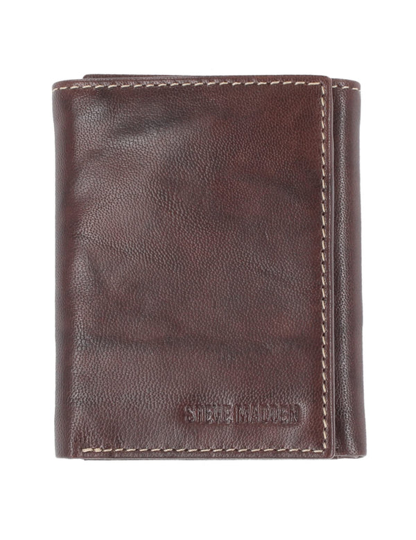 Steve Madden Men's Rfid Trifold Wallet With Id Window One Size Brown (Antique)