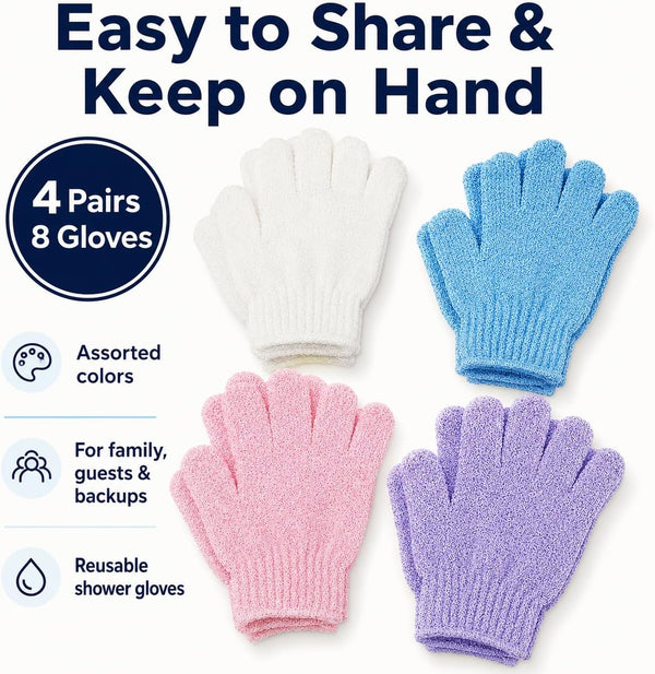 ATB 4 Pairs Exfoliating Gloves - Premium Scrub Wash Mitt for Bath or Shower - Luxury Spa Exfoliation Accessories for Men and Women