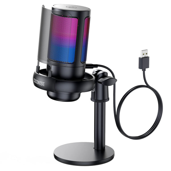 Gaming Microphone, USB PC Mic for Podcasts Videos, Streaming, Condenser Mic with Quick Mute, Tripod Stand, Pop Filter, RGB Indicator, Shock Mount,