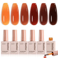Beetles Jelly Tortoise Fall Nail Gel Polish Set 6 Transparent Fall Colors | Brown Amber Orange Carame Dark Red Pumpkin Gel Nail Polish Soak Off UV