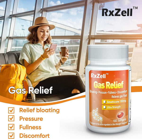 RXZELL Gas Relief, Maximum Strength Simethicone 250mg, 120 Softgels - Anti Flatulence Relieves Gas Fast, Bloating Aid, Stomach Discomfort,