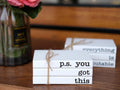 Cute Office Desk Decor, Inspirational Wooden Mini Faux Books for Decoration, Gifts for Women Kids - P.S. You Got This Sign