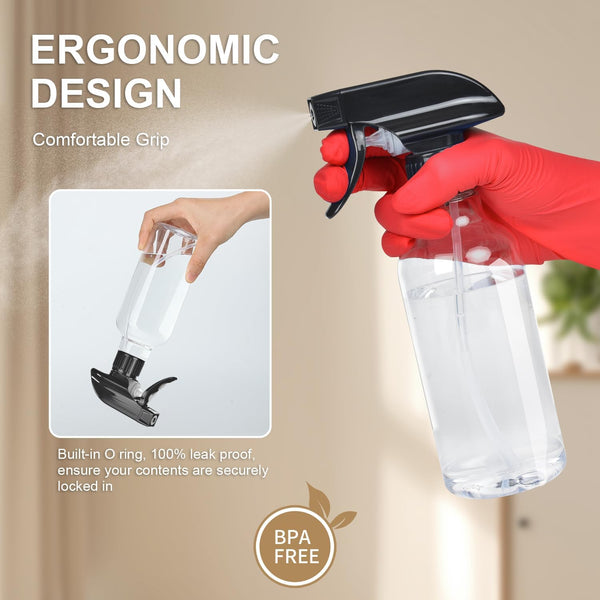 Spray Bottles 2-Pack, 10 Oz, Mist & Stream, Heavy Duty Spraying Empty Water Sprayer Bottle, BPA Free Plastic Refillable Containers for Cleaning