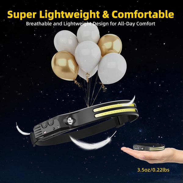 LED Headlamp Rechargeable 2PCS - 230ÃÂ° COB Super Bright Head Lights for Forehead, Hard Hat Light for Adults, USB C Headband Flashlight for Work,
