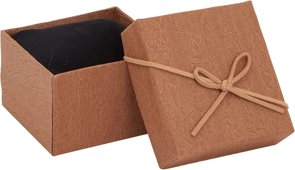 Juvale Bracelet Gift Box 6-Pack - 3.5 x 3.5 x 2.3 in, Brown Country-Rustic Cardboard - Velvet Pillow & Faux Leather Bow Lid - Tiny Jewelry Gift