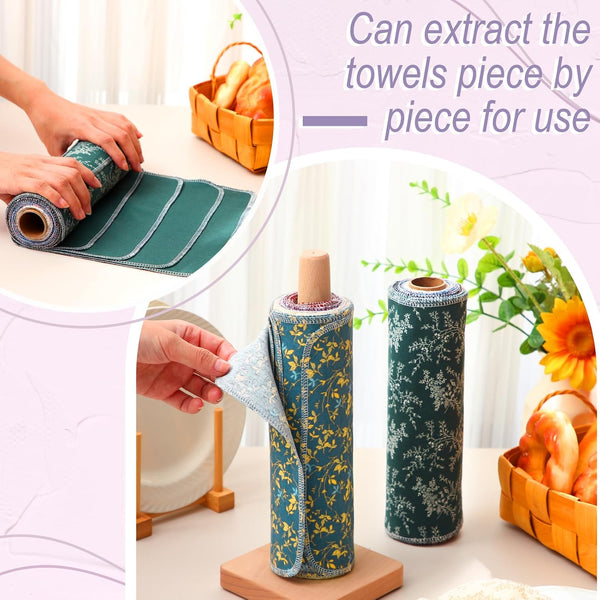 Redbaker 50 Pcs Reusable Paper Towels Paperless Reusable Cotton Cloths Toilet Absorbent Washable Paper Towels with Roll Kitchen Dishcloth for