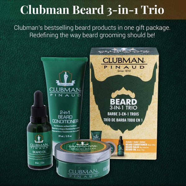 Clubman Pinaud 3-in-1 Beard Kit – Includes Conditioner, Beard Oil and Balm, Starter Kit for Men Beard 3-in-1 Kit