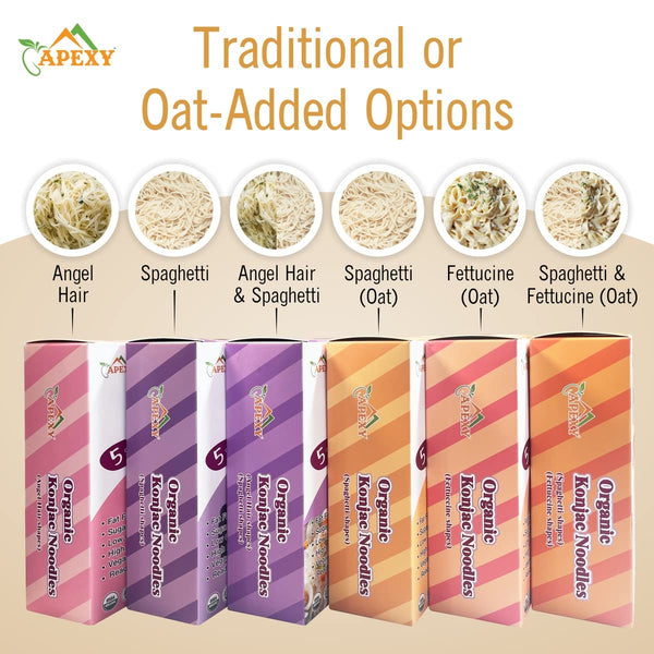 Apexy Organic Shirataki Konjac Noodle 8 Pouches Total 42.24oz. Low Calorie, Low-Carb Gluten Free, Vegan, Keto and Paleo-Friendly. (Angel Hair