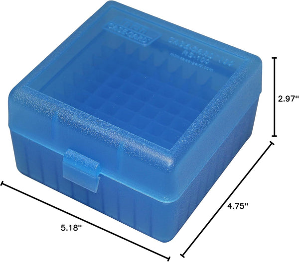 MTM 100 Round Rifle Ammo Box 17, 204, 223, 5.56x45, 6x47, Clear Blue Clear Blue Small