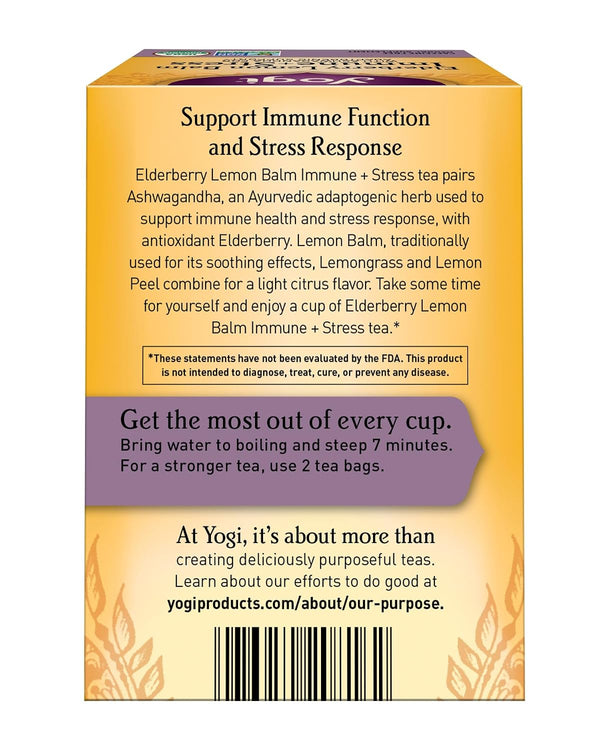 Yogi Tea, Tea Immune Stress Elderberry Lemon Balm Organic, 16 Count 16 Count (Pack of 1)