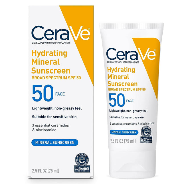 Cerave 100% Mineral Sunscreen SPF 50, Face Sunscreen with Zinc Oxide & Titanium 