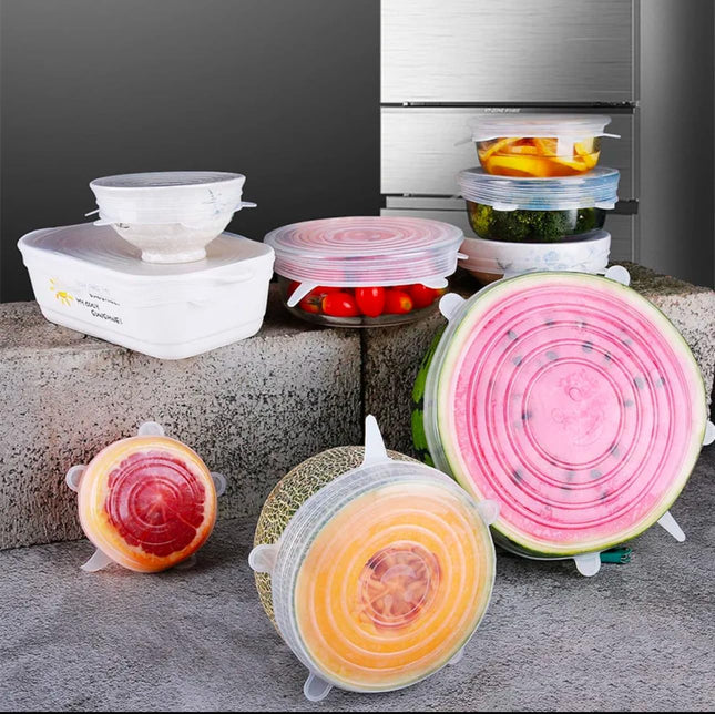 Silicone Lids for Food Storage - 100% Food Grade Silicone Stretch Lids - 6 Different Sizes - Dishwasher/Microwave Safe Flexible Reusable Bowl