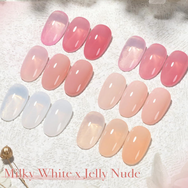 GAOY Milky White Jelly Nude Gel Nail Polish Set, 6 Transparent Colors Sheer Pink Orange Soak off UV Light Cure Gel Polish Kit for Salon and Nail