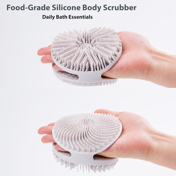 MtBoi 2 Pack Silicone Exfoliating Body Scrubber, Silicone Body Brush, Soft Silicone Loofah for Sensitive Skin, Shower Head Massager, Easy to