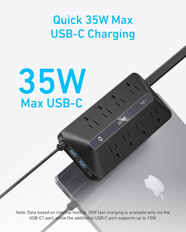 Anker Power Strip, 900J Surge Protector, 35W Max | Flat Plug Extension Cord with Multiple Outlets, 8 AC, 2 USB A, 2 USB C, 5ft Outlet Extender,