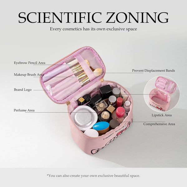AmBealla Makeup Bag Large Waterproof Cosmetic Bags with Makeup Brush Holder,Cute Printed Makeup Organizer for Women Traveling,Portable Toiletry