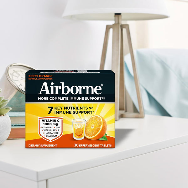Airborne Vitamin C 1000Mg (Per Serving) - Zesty Effervescent Tablets, Gluten-Free Immune Support Supplement, Echinacea & Ginger, Orange, Citrus,